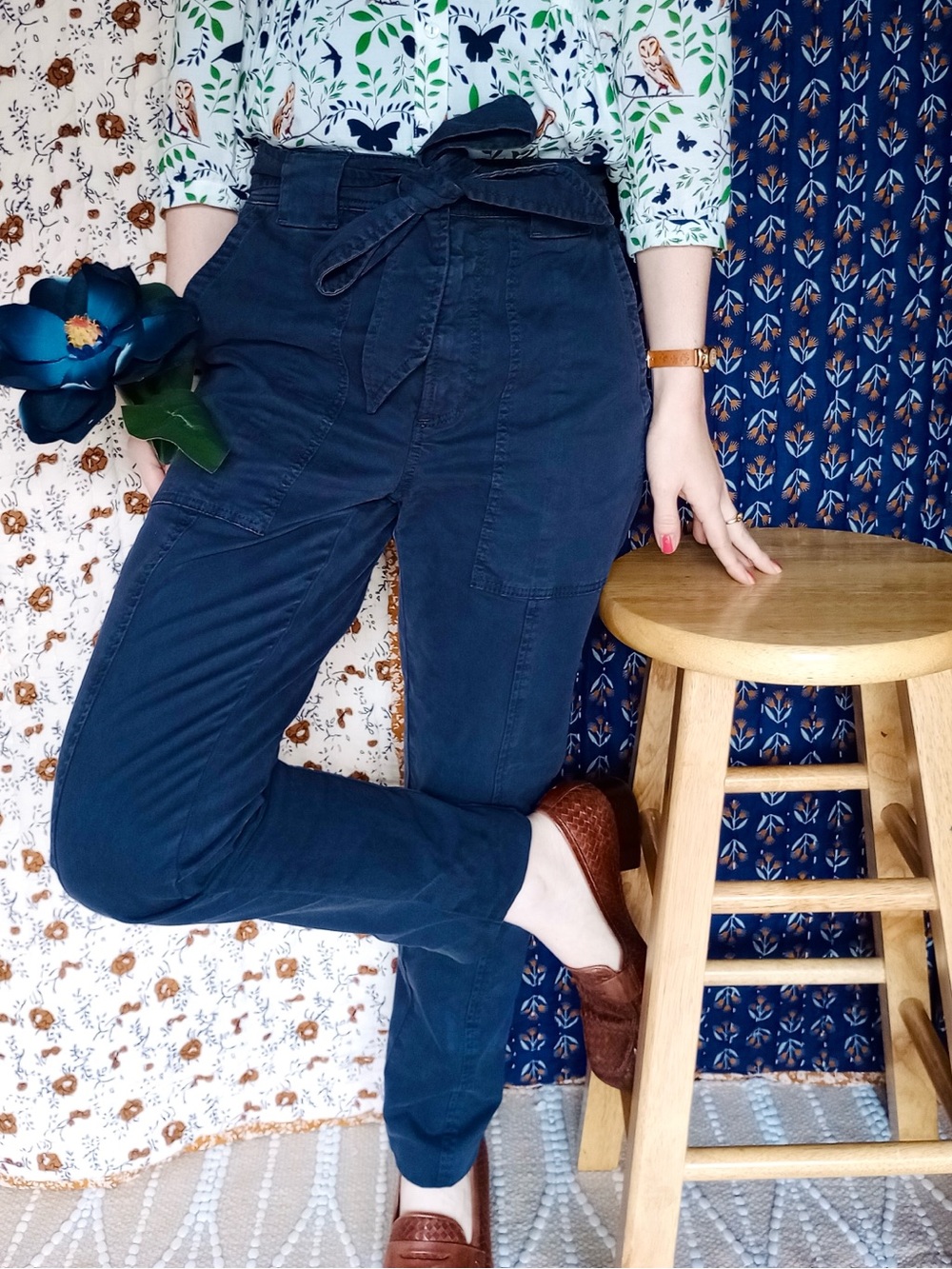 Rebecca Taylor La Vie ❉ Patrice Tie Waist Straight Leg Chino Cargo Pants Navy 25